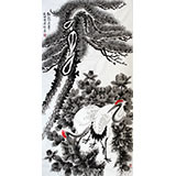 戚明四尺祝壽國畫《松鶴延年》