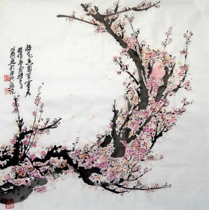 李明成寫意斗方畫《梅花香自苦寒來》