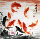 【已售】畫魚名家周升達四尺斗方《九魚圖》