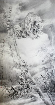 名家孔方六尺精品國畫虎《怒問蒼?！?詢價)