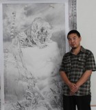 名家孔方六尺精品國畫虎《怒問蒼?！?詢價)