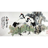 【已售】王向陽 四尺作品《松鶴同壽》 當代著名畫家
