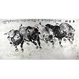 【已售】王向陽八尺巨幅《五牛圖》 中國美術家協會會員