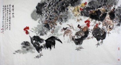 畫雞名家王向陽六尺精品《吉祥如意》