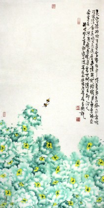 曲逸之 四尺花開富貴牡丹畫 河南省著名花鳥畫家