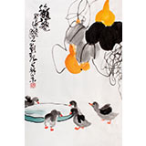 【已售】劉紀(jì)四尺三開葫蘆國畫《秋趣》 中國畫大家 真跡收藏（詢價）