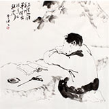 【已售】陳漫之四尺斗方水墨人物畫《階前梧葉已秋聲》（詢價）