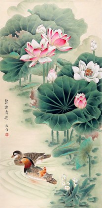 【已售】著名工筆畫家趙逸梅四尺《碧塘清影》