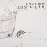民盟美協理事黃奇松先生四尺斗方《饑鼠掀菱殼》
