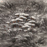 名家趙金鸰四尺斗方雪景圖《浸入暮色的山村》(詢價(jià))