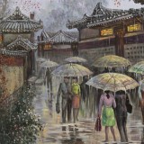 朝鮮名家油畫 李賢哲《雨中的街道》