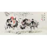 當代鄉土童趣繪畫名家尹和平 四尺《牛背童年》