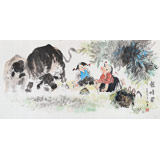 當代鄉土童趣繪畫名家尹和平 四尺《戲蟾圖》