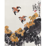 名家王永剛小尺寸手指畫《花中雙雀》(詢價)