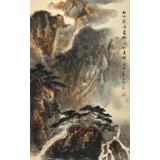 【已售】何實 四尺三開《秋水潺湲處 群山紅透時》吉林著名山水畫家