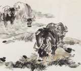 王向陽四尺風水畫《五牛飲水圖》 當代著名畫家