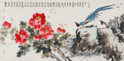 曲逸之 四尺《花開富貴》  河南省著名花鳥畫家