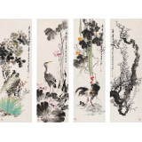 王寶欽 四條屏《清香》 當代花鳥牡丹畫名家（詢價）
