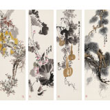 王寶欽 四條屏《清香久遠》 當代花鳥牡丹畫名家（詢價）