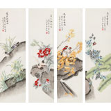 凌雪 四條屏《四季花鳥》 北京美協會員