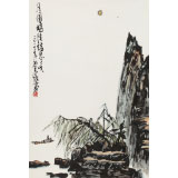 王永剛 四尺三開手指畫《月圓時候詩思多》 國家一級美術師（詢價）
