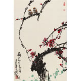 王永剛 四尺三開手指畫《梅花雙雀》 國家一級美術師（詢價）