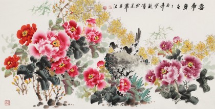 【已售】王寶欽四尺《喜事多多》當代花鳥牡丹畫名家（詢價）
