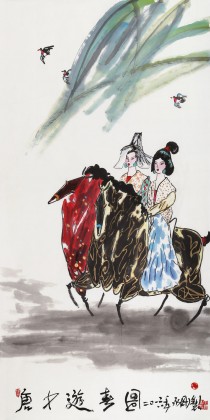 王永剛 四尺《唐女游春圖》 國家一級美術師（詢價）