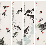 王永剛 四條屏手指畫《金玉滿堂》 國家一級美術師（詢價）