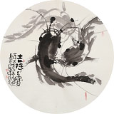 周自豪 扇面《吉祥三寶》 當代著名禪意畫家