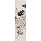 曹建濤 四尺對開《荷風藕香圖》 獨具特色水墨人物畫家