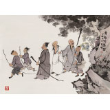 韓恩勝 四尺三開《青梅竹馬圖》中美協會員 水墨漫畫名家