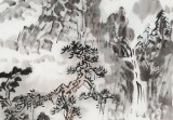 庾超然 四尺三開《溪山觀泉》 黃鶴樓書畫院院長
