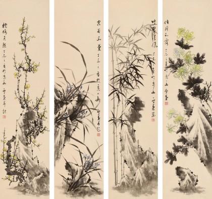 【已售】何華賢 四條屏《四君子》 潁淮書畫名家