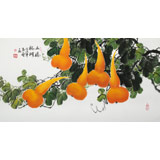 【已售】黃藝三尺招財辟邪葫蘆畫《五福臨門》