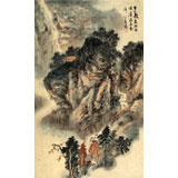 何實 四尺三開《百丈飛泉》 吉林著名山水畫家