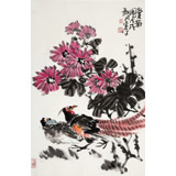 【已售】柳常學(xué) 四尺三開《賞菊圖》 中國美協(xié)會(huì)員