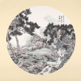吳顯剛卡紙團(tuán)扇《山間論道圖》 保留不上架