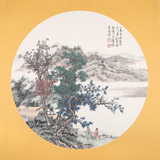 【已售】吳顯剛卡紙團扇《竹屋秋清圖》 貴州七星關美協主席