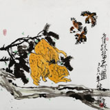 王永剛 指墨作品《雀躍福壽圖》 國家一級美術師（詢價）