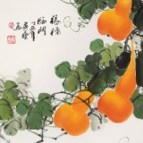 【已售】黃藝三尺招財辟邪葫蘆畫《福祿臨門》