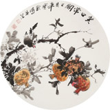 王寶欽 四尺團(tuán)扇《笑口常開》當(dāng)代花鳥牡丹畫名家（詢價(jià)）