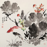 王寶欽 四尺斗方《荷趣》當代花鳥牡丹畫名家（詢價）