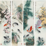 南海禪寺 妙林居士 四條屏《四季錦鯉圖》