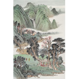 廖崧越 四尺三開《攜琴會友》 廣西桂林美協(xié)會員