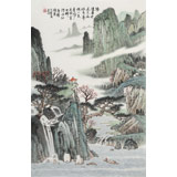 廖崧越 四尺三開《隔溪春色兩三花》 廣西桂林美協(xié)會員