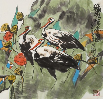 王永剛 三尺斗方《荷塘棲禽圖》 78歲國家一級美術師