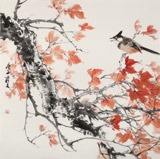 陳薪名 四尺斗方《楓葉紅時覺勝春》中美協會員吉祥水墨 第六屆全國花鳥畫展金獎獲得者