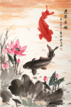 【已售】何一鳴 四尺三開《連年有余》