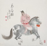 曹建濤 四尺斗方《策馬圖》 獨具特色水墨人物畫家